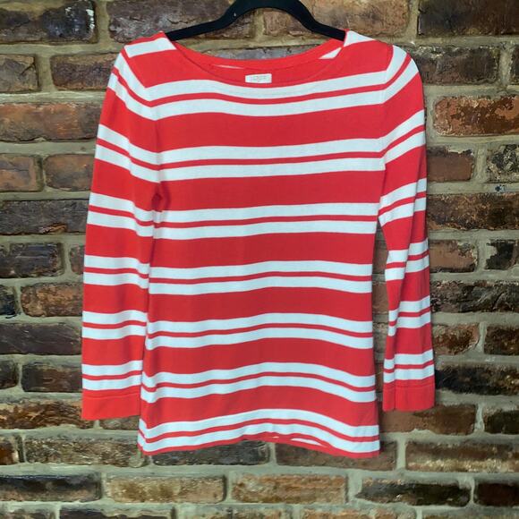 J. Crew Red White Striped Knit Boat Neck Pullover Sweater Women's Size XS - Picture 1 of 5